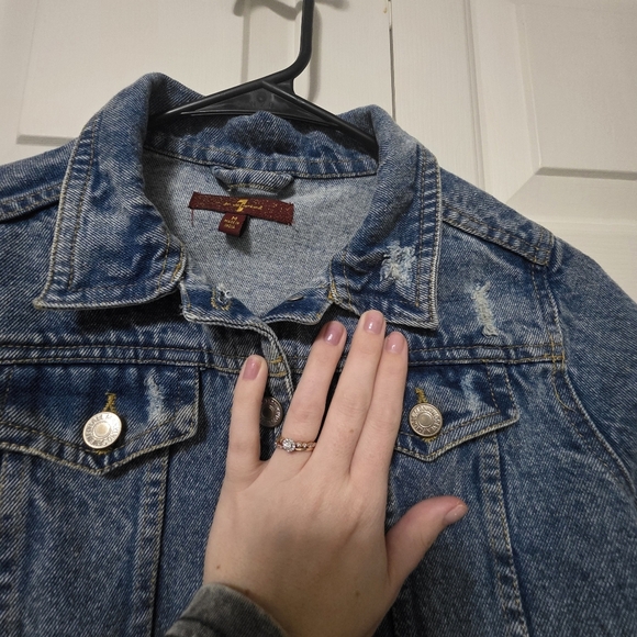 7 For All Mankind Denim Girls Distressed Jacket Size Medium - Picture 3 of 11